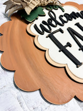 Load image into Gallery viewer, Welcome Fall Scalloped Pumpkin Door Hanger