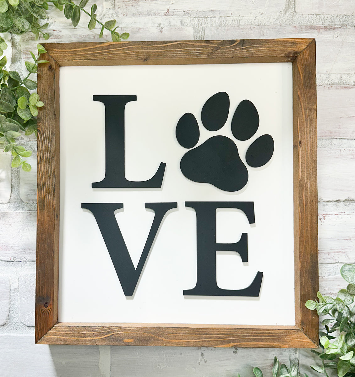 Love Dog Paw Print Rustic 3D Wood Framed Sign – High Cotton Creations