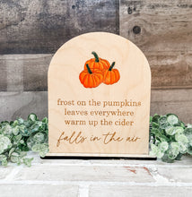 Load image into Gallery viewer, Fall’s In The Air Watercolor Pumpkin Shelf Sitter Sign