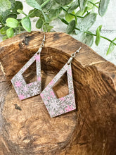 Load image into Gallery viewer, Silver Glitter Pink Snowflakes Teardrop Acrylic Earrings
