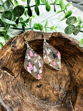Load image into Gallery viewer, Pink and Gray Christmas Trees Acrylic Teardrop Earrings