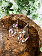 Load image into Gallery viewer, Pink and Gray Christmas Trees Acrylic Teardrop Earrings