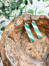 Load image into Gallery viewer, Green and White Striped Bar Acrylic Earrings