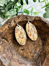 Load image into Gallery viewer, Gold Mirrored Neutral Christmas Trees and Reindeer Acrylic Teardrop Earrings