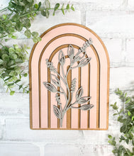 Load image into Gallery viewer, 3D Boho Rainbow Floral Arch Wood Leaner Sign