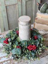Load image into Gallery viewer, Harlequin Eucalyptus Candle Ring - Christmas Greenery - Winter Decor