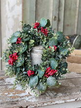Load image into Gallery viewer, Harlequin Eucalyptus Candle Ring - Christmas Greenery - Winter Decor