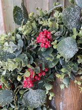 Load image into Gallery viewer, Harlequin Eucalyptus Candle Ring - Christmas Greenery - Winter Decor
