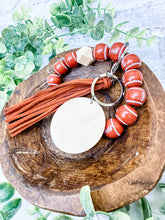 Load image into Gallery viewer, Football Wood Bead Wristlet Keychain With Tassel