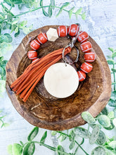 Load image into Gallery viewer, Football Wood Bead Wristlet Keychain With Tassel