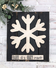 Load image into Gallery viewer, Rustic 3D Baby It's Cozy Inside Planked Vintage Snowflake Sign