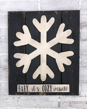 Load image into Gallery viewer, Rustic 3D Baby It's Cozy Inside Planked Vintage Snowflake Sign