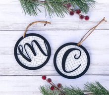 Load image into Gallery viewer, Personalized Monogram Herringbone Christmas Tree Ornament