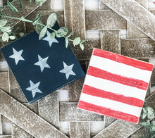 Load image into Gallery viewer, Patriotic Stars & Stripes Mini Block Shelf Sitter Set - Tiered Tray Decor