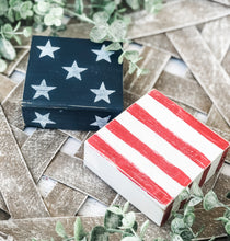 Load image into Gallery viewer, Patriotic Stars & Stripes Mini Block Shelf Sitter Set - Tiered Tray Decor