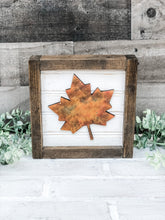 Load image into Gallery viewer, Framed Fall Leaf Shelf Sitter - Rustic Wood Sign
