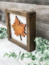 Load image into Gallery viewer, Framed Fall Leaf Shelf Sitter - Rustic Wood Sign