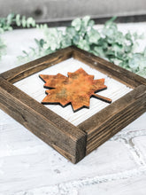 Load image into Gallery viewer, Framed Fall Leaf Shelf Sitter - Rustic Wood Sign