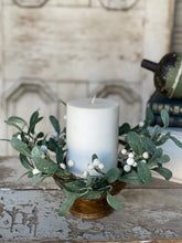 Load image into Gallery viewer, Snowberry Mistletoe Candle Ring - Christmas Greenery - Winter Decor