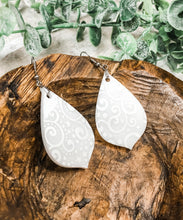 Load image into Gallery viewer, White Christmas Swirls Acrylic Teardrop Earrings