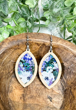 Load image into Gallery viewer, Blueberry Floral Acrylic & Cherry Wood Inset Earrings