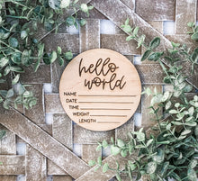 Load image into Gallery viewer, Hello World Baby Birth Stats Sign - Baby Shower Gift