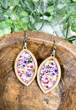 Load image into Gallery viewer, Watercolor Floral Acrylic & Cherry Wood Inset Earrings
