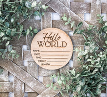 Load image into Gallery viewer, Hello World Baby Birth Stats Sign - Baby Shower Gift