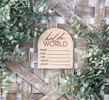 Load image into Gallery viewer, Hello World Baby Birth Stats Sign - Baby Shower Gift