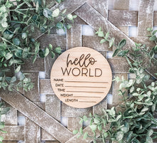 Load image into Gallery viewer, Hello World Baby Birth Stats Sign - Baby Shower Gift