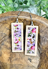 Load image into Gallery viewer, Watercolor Floral Acrylic & Cherry Wood Inset Earrings