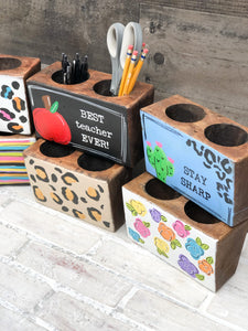 Hand Painted Wooden Sugar Mold Desk Organizer - Teacher Gift - Classroom Decor