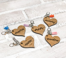 Load image into Gallery viewer, Mom/Grandma Wood/Acrylic Heart Tassel Keychain - Personalized Gift