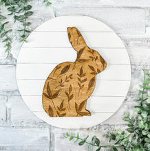 Load image into Gallery viewer, Floral & Shiplap Bunny Round Sign