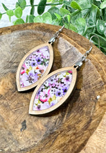 Load image into Gallery viewer, Watercolor Floral Acrylic & Cherry Wood Inset Earrings