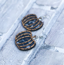 Load image into Gallery viewer, Leopard Acrylic & Zebrawood Veneer Pumpkin Earrings