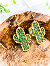 Load image into Gallery viewer, Succulent Acrylic & Zebrawood Veneer Cactus Earrings