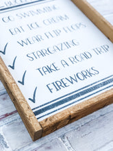 Load image into Gallery viewer, Rustic Framed Farmhouse Summer Bucket List Sign - Wall Decor