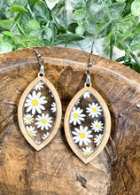 Load image into Gallery viewer, Daisies Floral Acrylic & Cherry Wood Inset Earrings