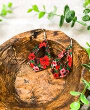 Load image into Gallery viewer, Christmas Roses Acrylic Teardrop Earrings