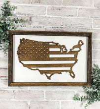 Load image into Gallery viewer, Natural USA Patriotic Framed Sign - Farmhouse Wall Decor