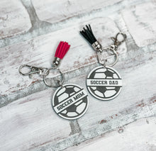 Load image into Gallery viewer, Soccer Mom &amp; Dad Acrylic Tassel Keychain

