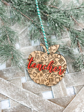 Load image into Gallery viewer, Apple Teacher Christmas Ornament
