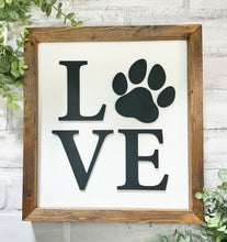 Load image into Gallery viewer, Love Dog Paw Print Rustic 3D Wood Framed Sign
