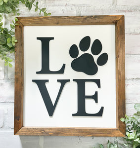 Love Dog Paw Print Rustic 3D Wood Framed Sign