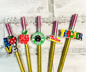 Pencil Straw with Teacher Charm