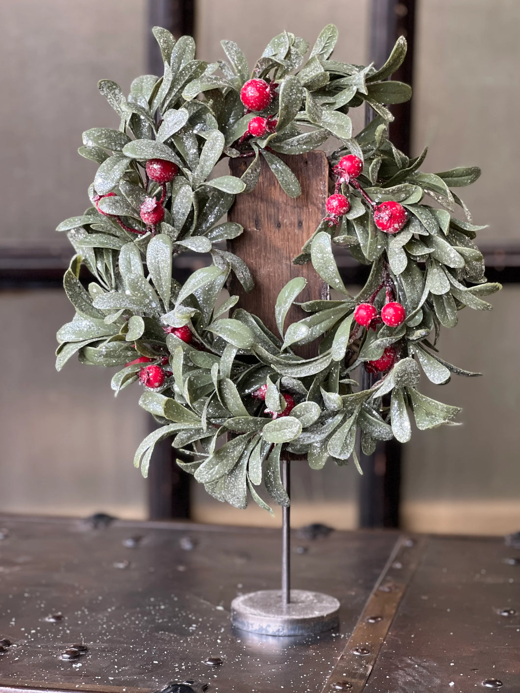 Crystalline Mistleberry Candle Ring - Christmas Greenery - Winter Decor