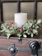 Load image into Gallery viewer, Crystalline Mistleberry Candle Ring - Christmas Greenery - Winter Decor
