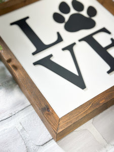 Love Dog Paw Print Rustic 3D Wood Framed Sign