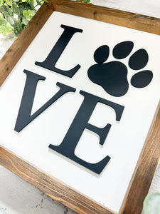 Love Dog Paw Print Rustic 3D Wood Framed Sign